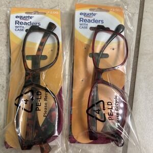 2 New Equate Readers‎ With Case +2.00 Tortoise Shell And Red Both With Case